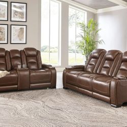 The Man-Den Mahogany Power Reclining Living Room Set


