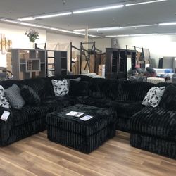 New Super Comfy Black Corduroy XL Sectional Sofa Couch *Ottoman Sold Separately* 