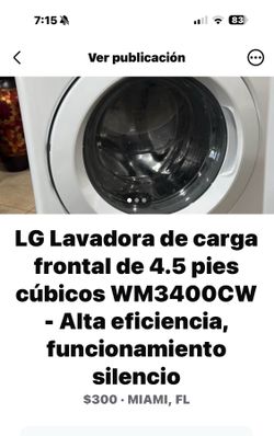 LG Lavadora de carga frontal de 4.5 pies cúbicos WM3400CW - Alta eficiencia, funcionamiento silencio