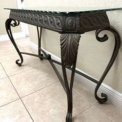 Antique Iron & Glass Table with Mirror 