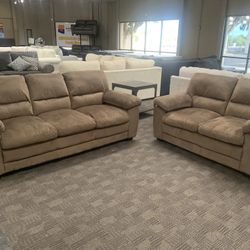 Taupe Brown Comfy Sofa Set *free Delivery* 