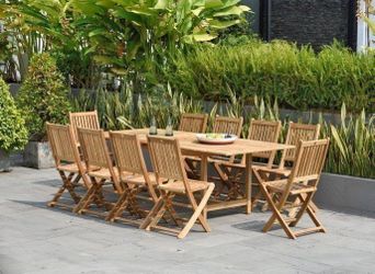 BRAND NEW Extendable Rectangular Outdoor Furniture 11 Piece 100% FSC Certified Teak Wood Dining Set