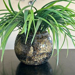 Cute Faux Plant In Mosaic Vase 9”
