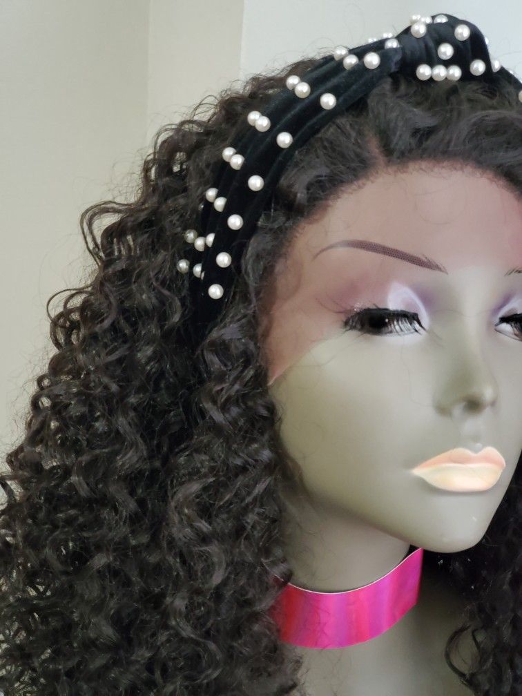 Human hair blend Lace Parting Wig