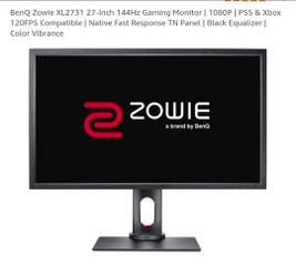 BenQ Zowie XL2731 27-Inch 144Hz Gaming Monitor | 1080P | PS5 & Xbox 120FPS Compatible | Native Fast Response TN Panel | Black Equalizer | Color Vibran