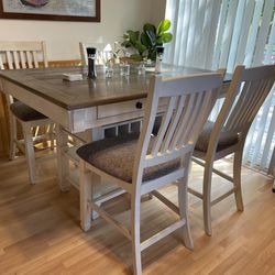 Kitchen Dining Table With Wine Storage, Drawers, And Chairs