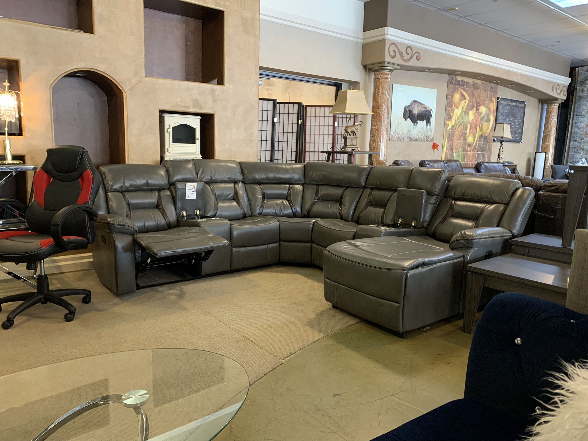 Grey Leather Sectional