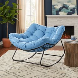 Outdoor Oversize Papasan Rocking Chair with Thick Cushion, Comfy Accent Chair