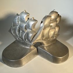 Vintage Ship Bookends Cast Aluminum Clipper Sailing Ship Bookends