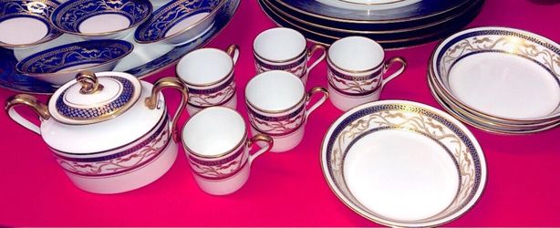 Trussardi Tableware Espresso Set10 Real Gold Plated Dipped Logo Blue Dining Mugs