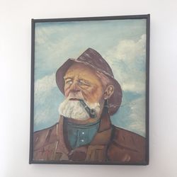 Vintage Fisherman Oil Painting (1989)