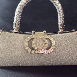 Silver Glitter Rhinestone Top Handle Evening Bag
