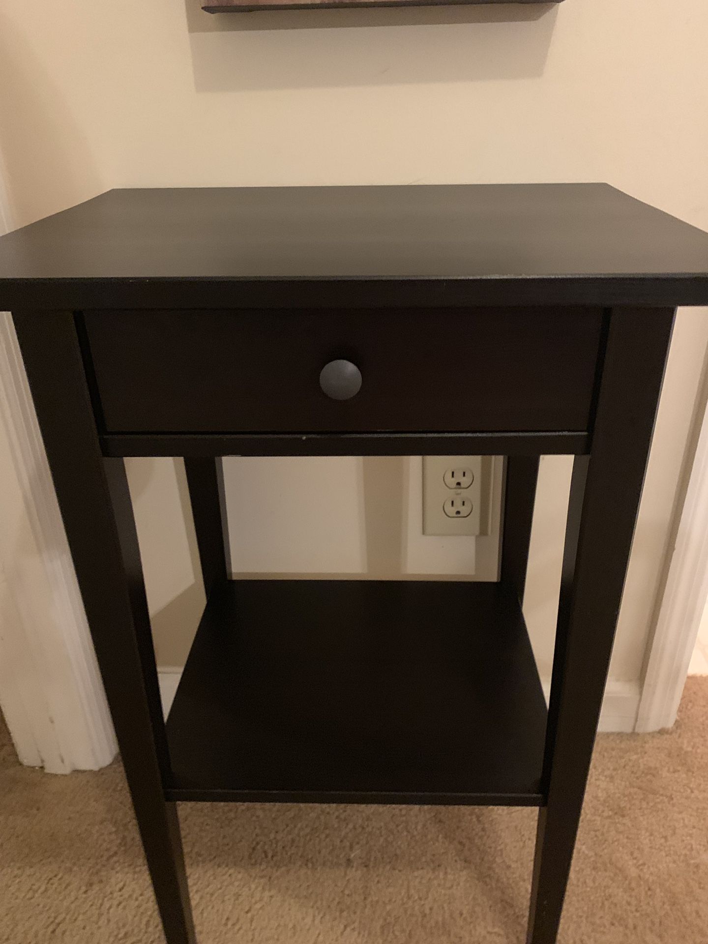 Two dark brown black IKEA nightstands/ side tables with drawers