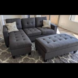 Sofa Sectional Gray Fabric Couch XL Ottoman🤩NEW