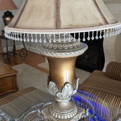 Bronze Lamp With Faux Leather Shade