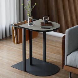 Side Table for Sofa C-Shape Scratch-Resistant Leather Bedside Table Coffee Table Living Room Elegant Small Modern Balcony Living Room Metal Structure,