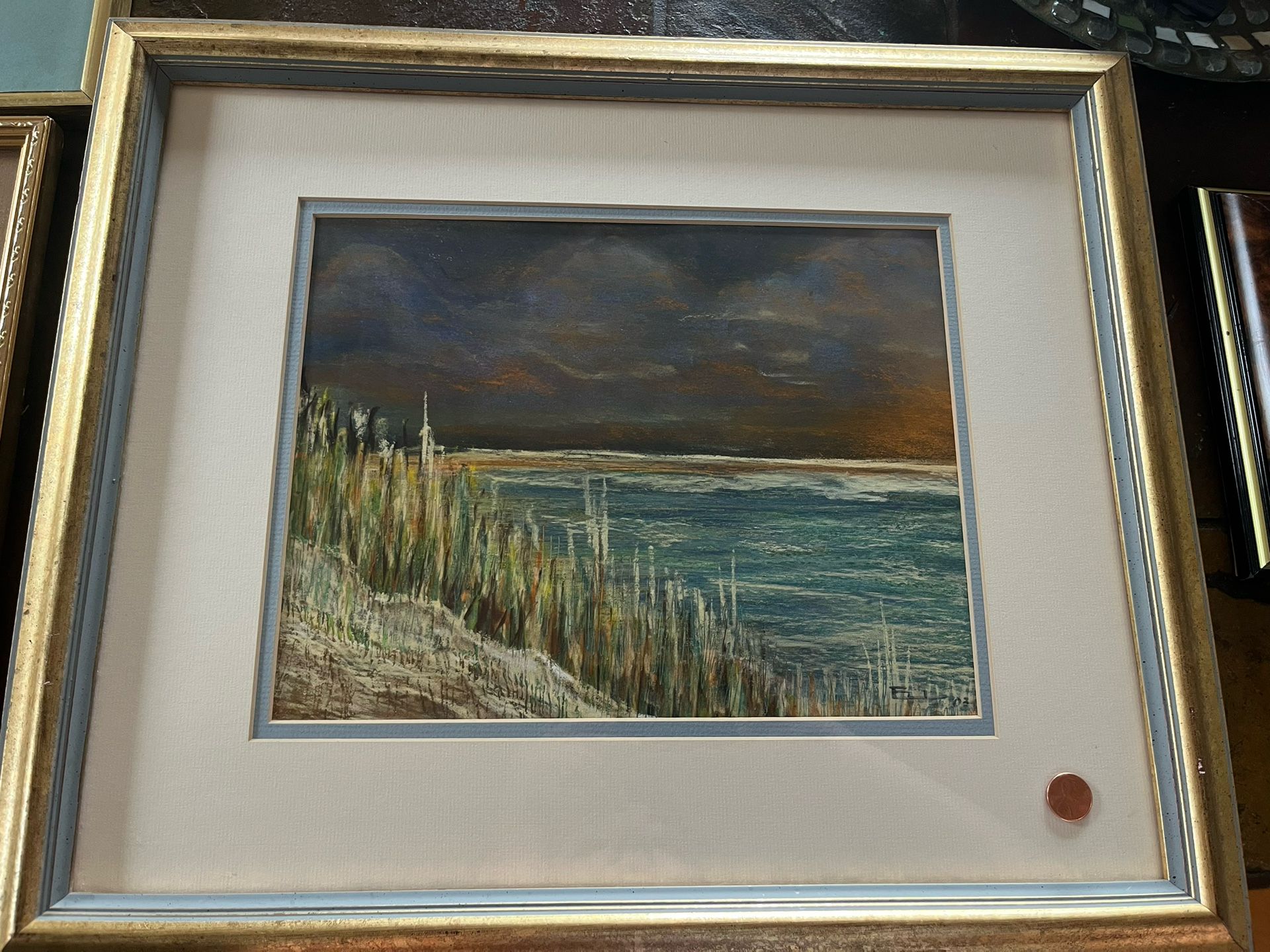 Original Oil Pastel Landscape of Lake