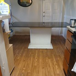 Smokey Glass And White Pedestal  Dining Table 