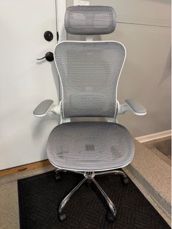 Brand New Grey/White All Mesh Tall Back Ergonomic Office Chair w/Flip Up Arms & Adj. Lumbar