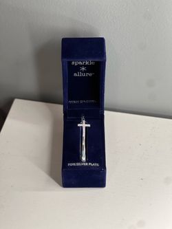 Sparkle Allure Silver-Plated Cross Bangle Bracelet