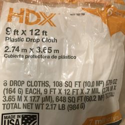 2 Plastic Drop cloths - 9’x12’ 