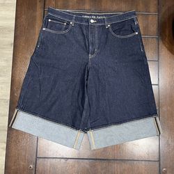 American Eagle Women's Dark Wash Denim Bermuda Shorts Jorts Cuffed Size 12