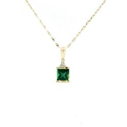 Ladies Princess Cut Emerald & Diamond 10k Yellow Gold Pendant W/ 14k 18-Inch Link Necklace 11057200