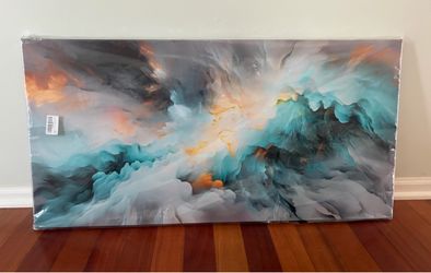 Abstract Modern Teal Wall Art Canvas 20x40 inches