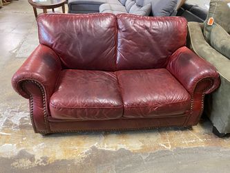 Burgundy Faux Leather Loveseat w/ Nailhead Trim