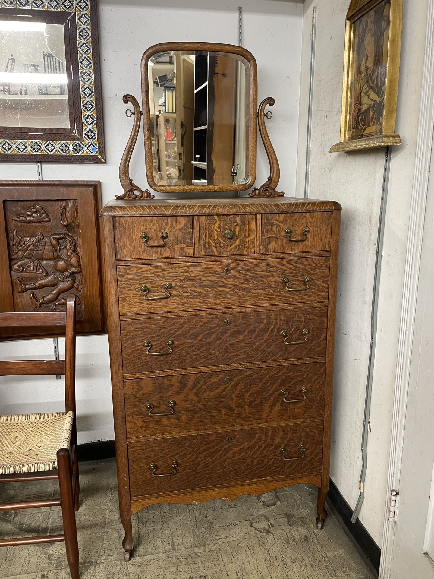 Antique Wood Dresser, Quarter Sawn Oak, Tiger Oak
