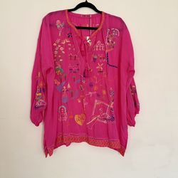 Johnny Was Pink Zadonia Blouse Size PXXL