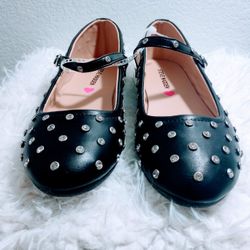 Girl's Black Shoes With Glass Rhinestones