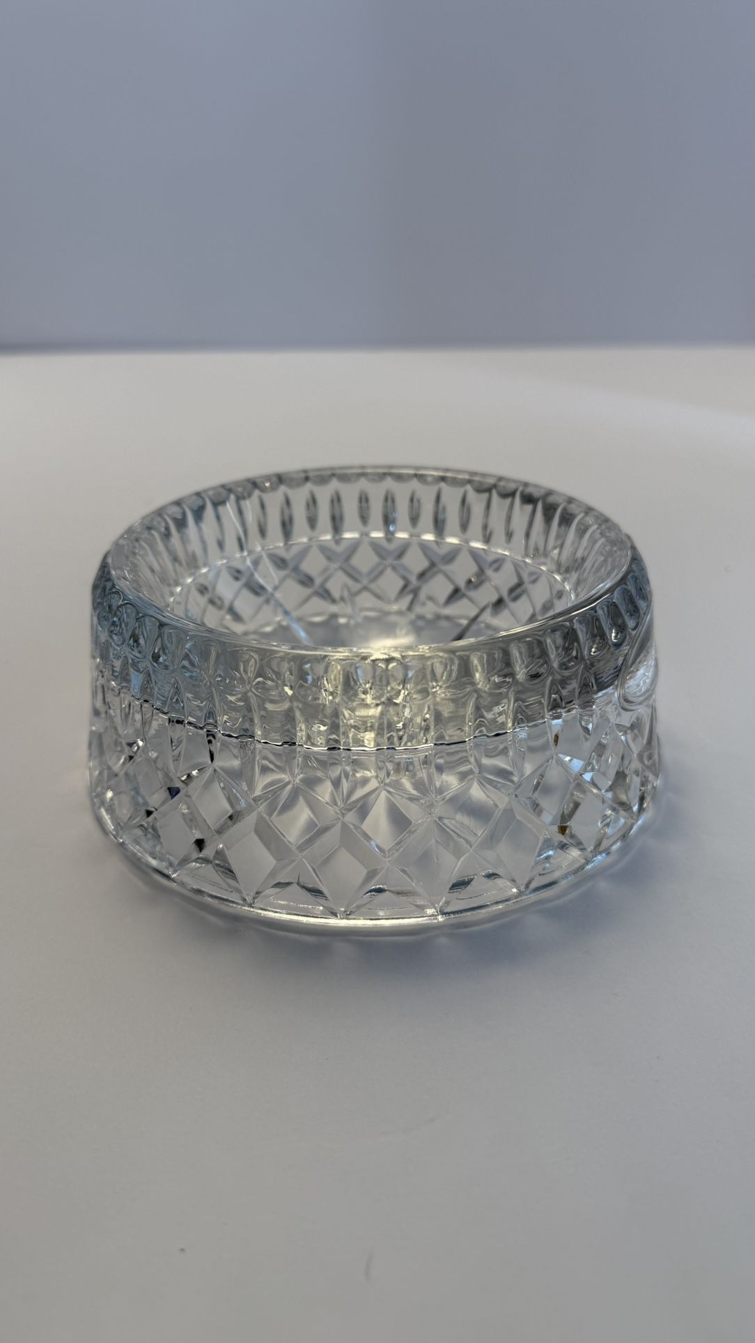 Vintage Crystal Cut Glass Ashtray, Diamond Starburst Pattern, Heavy 