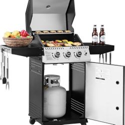 Royal Gourmet GG3001H 3 Burner Propane Gas Grill with Warming Rack, Cabinet Style Gas BBQ Grill with 30,000 BTUs Output for Barbecue Grilling & Backya