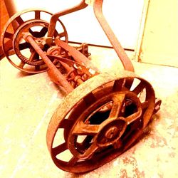 antique lawnmower decoration