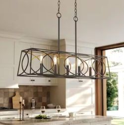 BYBLIGHT 5-Light Rectangular Chandelier with Metal Caged Shade, Farmhouse Pendant for Kitchen, Living Room, Black