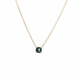 Woman’s Ladies 18k Yellow Gold Cushion Cut Blue Stone Solitaire .49 CTW on a 16” Inch Chain Necklace GP3139582