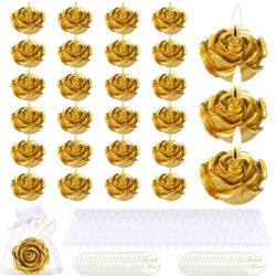 Treela 24 Set Flower Candles Wedding Favor for Guests Mini Gold Rose Shaped Tealight Candles for Return Gift Wedding Birthday Bridal Shower Housewarmi
