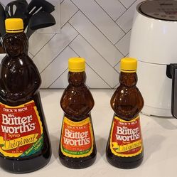 Set Of 3 Vintage Mrs. Butter-Worth's Glass Syrup Jars Two 12 Oz And One 36 Oz