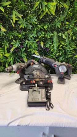 Porter Cable 18V Cordless Tool Combo Kit Drill Sawzall Circular Saw Flashlight + Batteries Charger