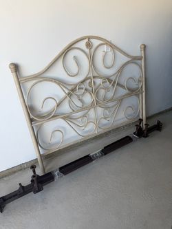 Ornate Scrollwork Metal Bed Headboard with Frame and box spring