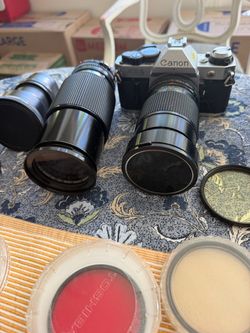 Vintage Canon AE-1 35mm Film Camera Bundle w/ Multiple Lenses & Filters