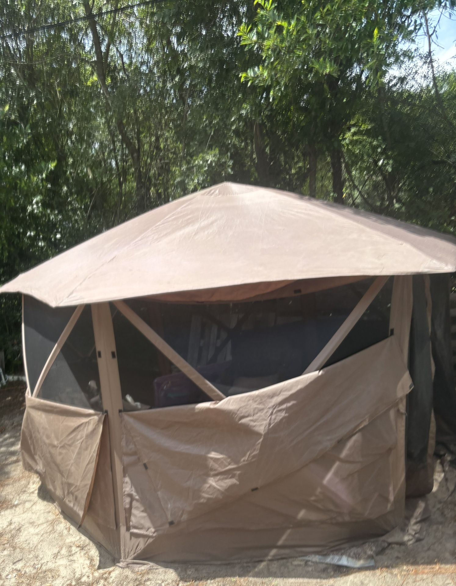 Pop-up gazebo with removable side panels screened in