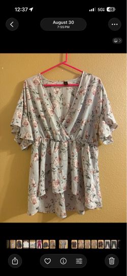 Plus - light blue flowered shirt