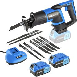 20V Cordless Reciprocating Saw, 0-3000 SPM 22mm Reciprocating Stroke Saw Reciprocating with 2 x 4.0Ah Battery & 8 Saw Blades for Wood Metal PVC Cuttin