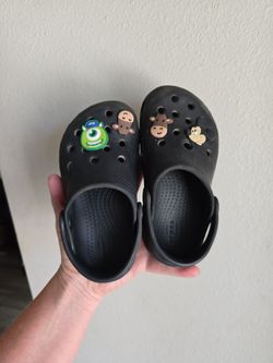 Boys Crocs shoes size 9 black Mickey Mouse Mike Monsters