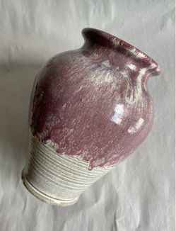 Vintage Clayport Pottery Studio Art Purple & Gray Drip Glaze Vase