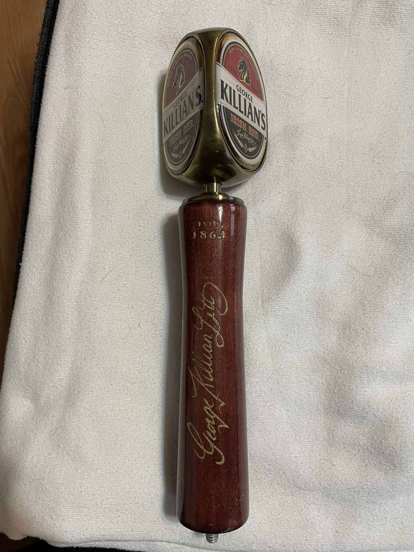 George Killians Irish Red 3 Sided Logo Beer Tap Handle