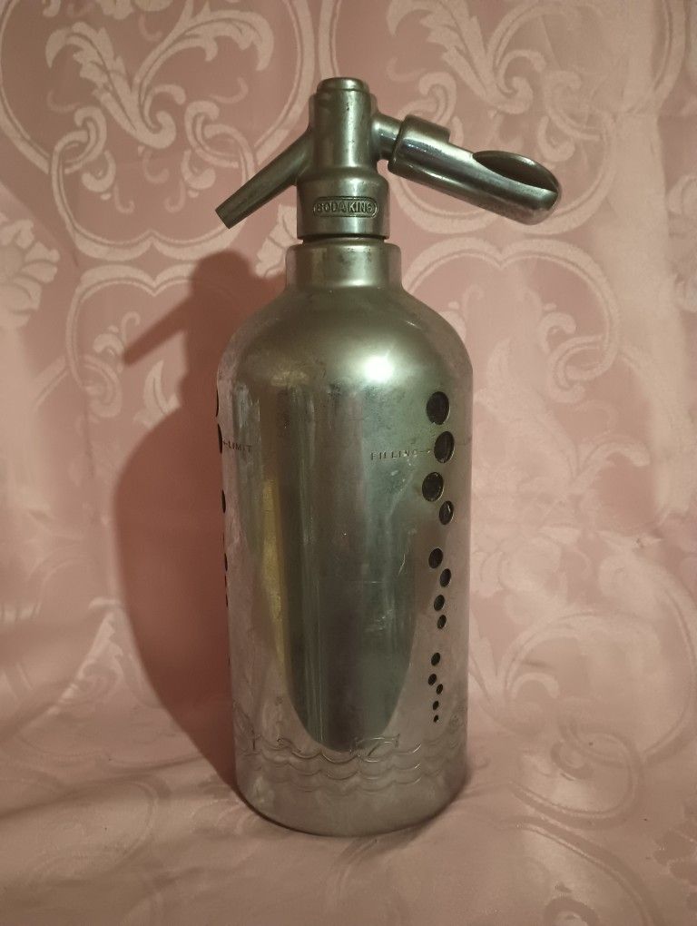 Vintage 1930's Soda King Seltzer Bottle Syphon Art Deco Fish Waves