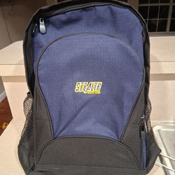 Blue backpack with multiple compartments